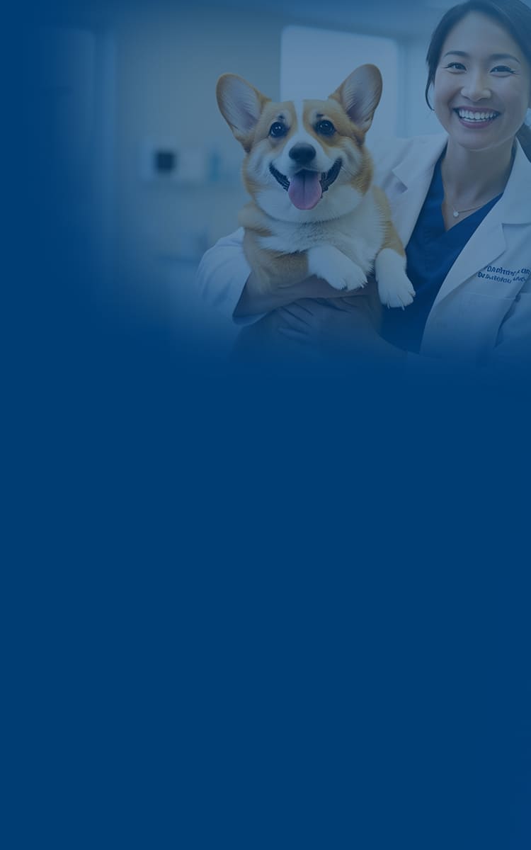 Happy veterinarian with dog